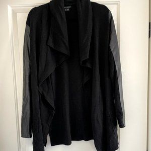 Theory Black Cardigan with Faux Leather Sleeves